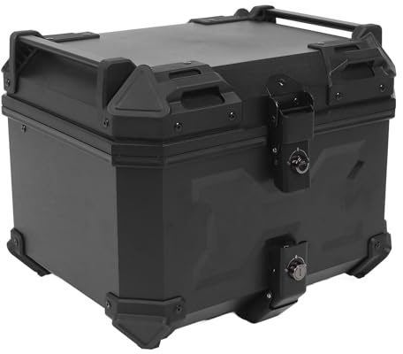 Vroomoto Bauletto per Moto 45 Litri, Impermeabile, Portabagagli Posteriore, Porta Attrezzi, Baule, con Piastra a Sgancio Rapido, Chiusure in Acciaio Inox Resistente e Strisce
