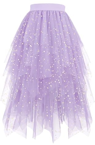 Hanpceirs Damen Tüll Röcke A-Linie Midi Tutu Rock | High Low Layered Puffy Fee Röcke, Unregelmäßiger Tutu Rock, Halloween Costumes, Cosplay Skirts, Mesh Skirts, Karnival Costume