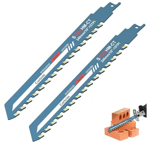 2 Pcs Reciprocating Saw Blades, Concrete Reciprocating Saw Blade,10in Universal Carbide Reciprocating Saw Blade, Universal Cutting Recip Sabre Saw Blade for Cement Composite Wood Panels Bricks