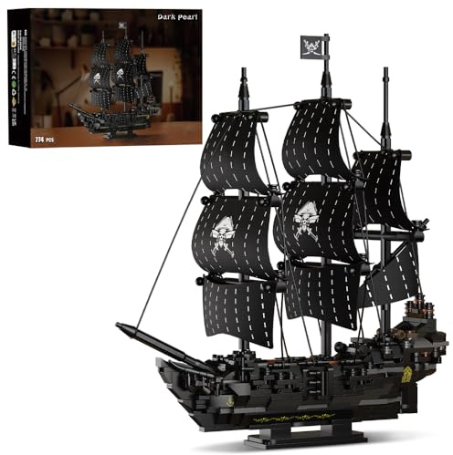 DUANT 39088 Black Pearl Piratenschiff Set ，774 Klemmbausteine Segelschiff Modell, Detailliertes Piratenboot mit Segeln, Baukasten für Erwachsene & Jugendliche