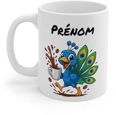 Teecustom Mug Hérisson Personnalisé – Tasse Café Mignonne et Énergique avec Prénom – Cadeau Original (Paon)