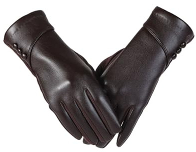 Generisch Handschuhe Damen Winterkleid aus Leder mit Siebdruckfutter, winddicht, warm, Wildleder (Brown, One Size)
