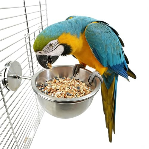 AOTU Anti-Snatch Stainless Steel Parrot Feeding Cups with Locking Buckle - Bird Food & Water Bowls, Bird Cage Accessories for Cockatiel, Conure, Budgie, Macaw, Gray Parrot & Small Pets (L)