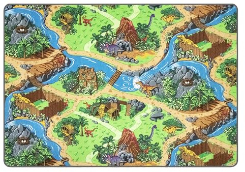Primaflor Interaktiver Kinderteppich - 160 x 200 cm, Dino, Made in Europe mit Straßenmotiv, Hochwertiger Straßen-Teppich für Kinderzimmer, für Jungen & Mädchen