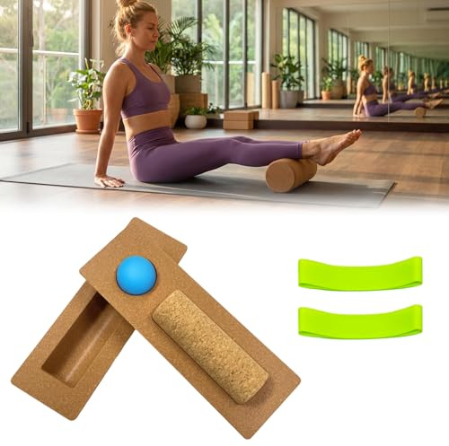 Kork Balance Board Set | Sprunggelenk-Stabilitätstrainer mit Rolle, Massageball & Zehenbändern | Fußtrainer & Gleichgewichtstrainer für Stabilität Verbessern und Fußschmerz Linderung