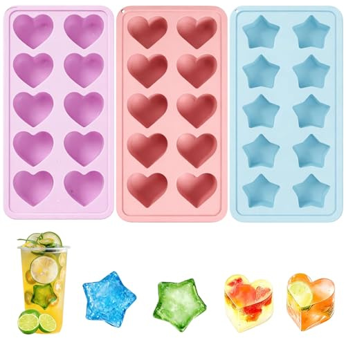 3PCS Star Tray, Heart Tray, Moulds Set for Decorative s for Cocktails and DIY Desserts, in Pink, Lilac and Light Blue