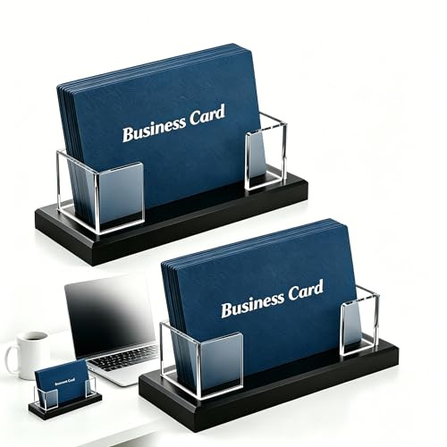 iwui 2 Piezas Tarjetero Escritorio Acrílico Transparente Soporte Tarjetas | para Oficina Recepción, Capacidad acerca de 50 Tarjetas, Horizontal Organizador Expositor