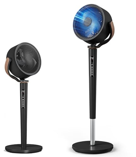 JUMMICO Standing Fan for Bedroom, 20 dB Quiet Pedestal Fan with Remote, 120° Oscillation & 120° Manual Tilt, 16 Speeds, 4 Modes, 12H Timer, DC Motor, Adjustable Height, Black