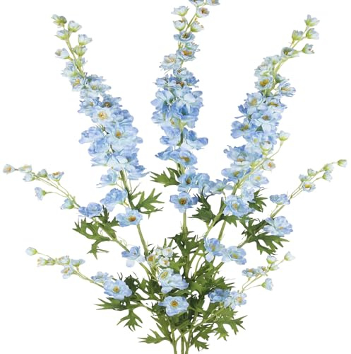 CEWUDA 3 Pcs Delphinium Artificial Flowers Bulk 35 Long Stem Silk Larkspur Flowers Blue Artificial Snapdragon Flower Stems Faux Bouquets for Tall Vase Floral Arrangements Home Outdoor Wedding Decor