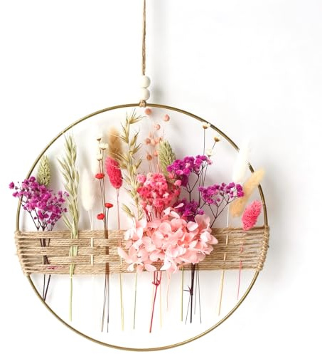 Trockenblumenkranz,25x25cm Türkranz Deko,DIY Natur Trockenblumenkranz Ring | Trockenblumen Kranz, Blumenkranz Deko, DIY Kranz für Tür Deko, Wand, Hochzeit, Frühling & Sommer