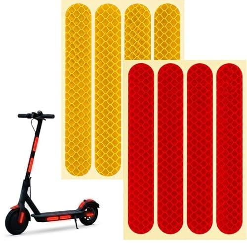 TLDBATICE 8 Pezzi Adesivi Scooter per Monopattino Elettrico Ninebot G30 Max, Resistenti Strisce Catarifrangenti Adesive in PVC, Accessori Monopattino Elettrico Impermeabile, Rosso Giallo