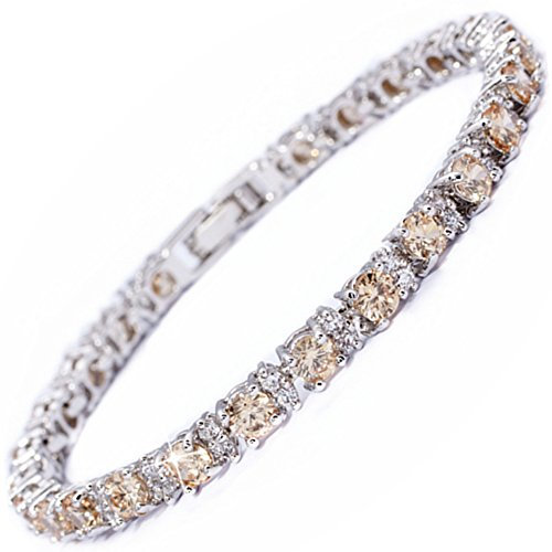 RIVA Ewigkeit Tennis Armband [18cm/7inch] mit Rundschliff Edelstein Zirkonia CZ [Champagner] in 18K Weißgold Vergoldet, Einfache Moderne Eleganz