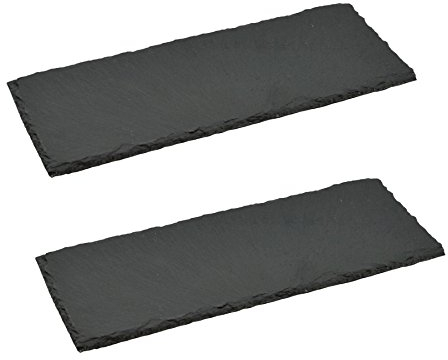 Argon Tableware Rectangle Slate Dinner Plate - 29 x 12cm - Pack of 2 - Natural Slate Rustic Raw Cut Serving Dish Cheese Board Savoury Mat with Soft Padded Feet