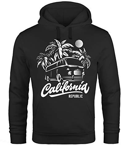 Neverless Lässiger Surf Hoodie Herren California Bus Abenteuer Urlaub Kapuzen-Pullover Männer schwarz XS