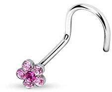 beyoutifulthings Nasenring 6-Gem Flower Nasen-Stecker Spirale Chirurgenstahl Silber Pink Stab 1/8mm Stein 4mm