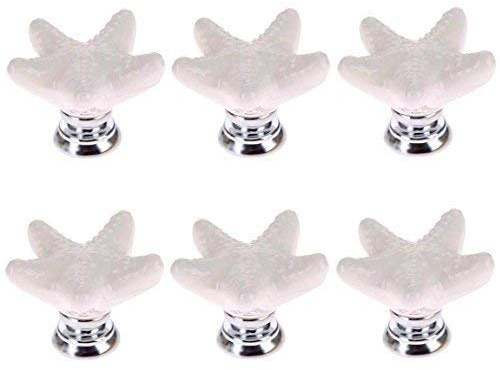 VAK 6 Piezas 34mm Tirador, Vintage Estrella de Mar Forma Cerámica Pomos Puerta, Armario Cajón Cocina Caja Papelera Persianas Baño Muebles del Hogar Decoración Tiradores - Blanco
