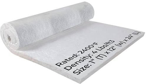 Simond Store Ceramic Fiber Insulation Blanket, 4# Density 2300F, 1 x 12x 24” Fireproof Insulation for Fireplace, Forge, Furnace, Kiln, Wood Stove, Pizza Oven