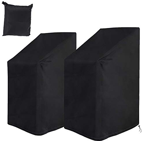 Housse de Chaise de Jardin 2 pcs, Housse de Protection pour Chaises de Jardin Empilables avec Corde et Boucle, Étanche, Résistance au Vent, Anti-UV- Noir (75 * 75 * 120cm)