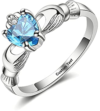 Herz Ring Versprechen Ringe für Frauen Frauen Ihre besten Freunde Claddagh Liebe Krone Freundschaft Freund Geburtsstein Personalisierte gravierte Custom Name Silber Sterling