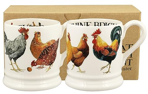 Emma Bridgewater Mug Set, 2 Pieces, Large Mug 1/2 Pint, Stoneware Ceramic Coffee Cup - Stoneware Mug, Cappuccino, Latte, Coffee - Beautiful Mugs, Birthday Gift - Coffee Mug Rise & Shine