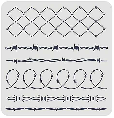 FINGERINSPIRE Stacheldraht DIY Schablonen Wandmalerei Schablone 30x30cm 6 Stil Eisengaze Zeichenschablonen Wiederverwendbare DIY Malvorlage Kreideschilder Schablonen zum Malen Handwerk Fensterwand