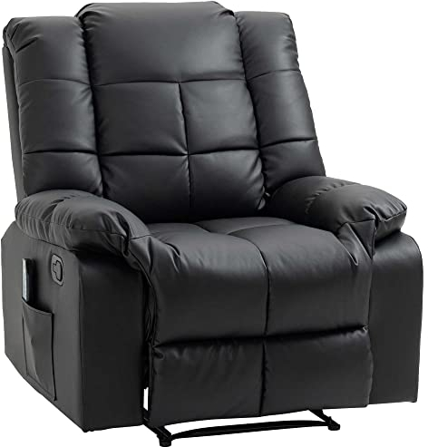 HOMCOM Fauteuil de Massage Fauteuil de Relaxation massant avec Dossier inclinable manuellement et Repose-Pied Fauteuil TV revêtement synthétique télécommande Incluse Noir