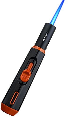PROMISE Encendedor de Llama única, tamaño Largo, Llama a Prueba de Viento, Encendedor de Gas Recargable de butano para Vela, Estufa, Barbacoa(Negro)