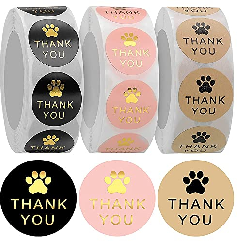 1500 StüCke Runde Kraft Pfoten Druck Danke Etiketten Aufkleber, Hundekralle Druck Etiketten, Geschenk für Versiegeln und Dekorieren