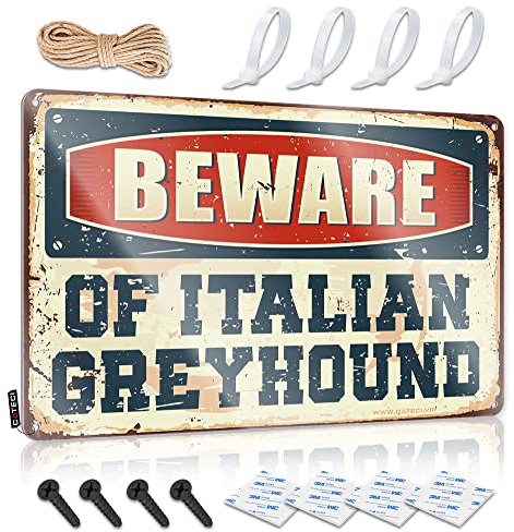 Dsoluuing Hängende Dekoration Holz Vorsicht vor italienischem Windhund Schild Coole Poster für Jungs Holzschild (Größe: 20 x 30 cm)