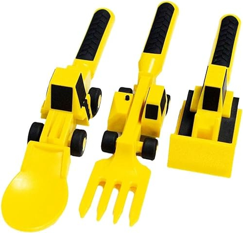 Generico Vajilla para Niños 3 Piezas Cubiertos para Niños Bulldozer Excavadora Pala en Forma de Cuchillo, Tenedor y Cuchara, Juego de Regalo para Niños
