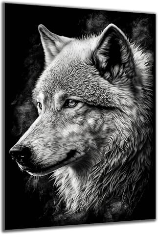 DARO Design - Wand-Bild auf 6mm HDF 40x30 cm Wolfskopf schwarz weiß - Wand-Deko Bilder Geschenk