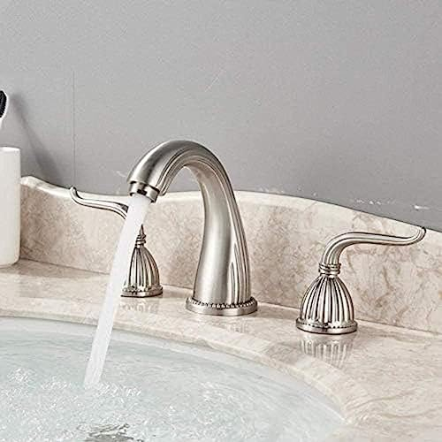 Küchenarmaturen, Küchenarmatur, Wasserhahn, gebürstetes Nickel, Waschbecken-Wasserhahn, Doppelgriff, 3 Löcher, Badezimmer-Waschwasserhahn, Deckmontage, Schwanenhals-Waschbecken-Wasserhahn, Küchenarmat