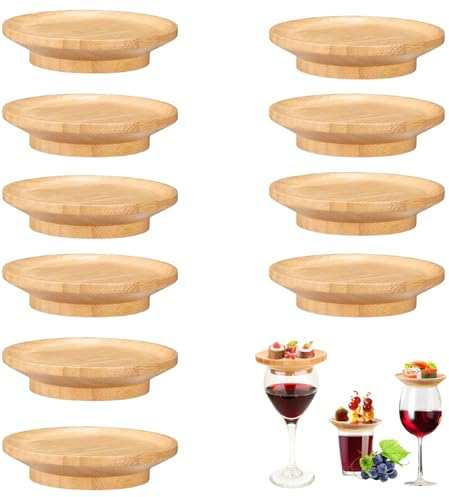 STFALI 10 Stück Weinglas Topper Holz, Wine Glass Charcuterie Topper, Vorspeisenteller Weinglas Aufsatz, für Desserts Getränke Party zubehör, Familienessen & Partyzubehör