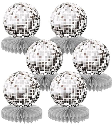 tlidfgeo 6 Stück Disco Deko Tischaufsätze,Disco deko,Geburtstag Bienenwabe Mittelstück,Disco Party Dekoration,for 70er 80er Partyzubehör Geburtstag Hochzeit Weihnachten-Grau