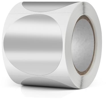 YIKIADA Silber Thermo Etiketten Vinyl 50 mm Rolle Selbstklebend Punktaufkleber Wasserdicht Glitter Aufkleber für Logo Barcode QR Code Kinder Office Home 300 Stück