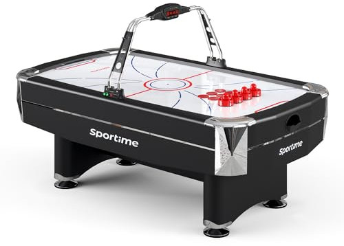 Sportime Airhockeytisch Blizzard | Profi Airhockey-Tisch mit Luft-Gebläse, Elektronischem Zähler, 4X Schlägern, 6X Pucks | 116 kg | 213x122x81cm | Markenqualität