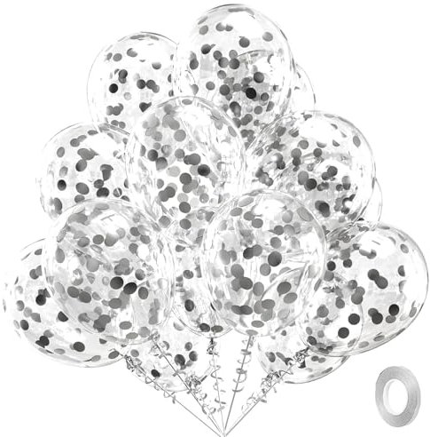 Konfetti Luftballons Silber,10 Stk Silber Luftballons Konfetti, Luftballon Geburtstag mit Konfetti, Silberhochzeit Deko,Konfettie Ballons Silbere für Babyparty,Graduierung,Jubiläum Deko Silberhochzeit