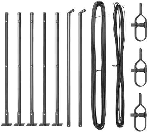 vidaXL 7-teiliges Zaunpfosten-Set grau Ø32 mm 50 cm aus Beton, langlebig und wetterfest, Zaun-Zubehör für Garten, Terrasse, verstellbare Barriere mit glatter Oberfläche