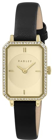 RADLEY Gold Plated Stone Set Case Black Leather Strap Watch RY21890