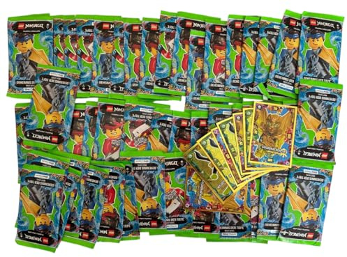 Lego 50x Booster Pack Ninjago Trading Card Game Geheimnis der Tiefe Next Level Blue Ocean Sammelkartenspiel 250 Karten - verpackt in Lego Tüte mit Bonus Gold Karten