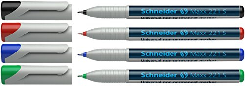 Schneider 221 S Universal-Marker (Non-Permanent, feucht abwischbar, 0,4 mm) 4er Etui schwarz/rot/blau/grün