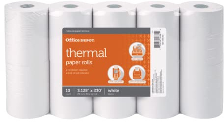 Office Depot Thermal Paper Rolls, 3 1/8in. x 230ft., White, Pack Of 10, 109282