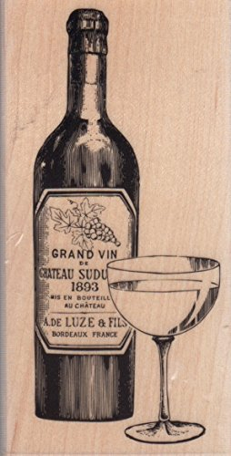 Wine Glass and Bottle Wood Mounted Rubber Stamp (PS0908)