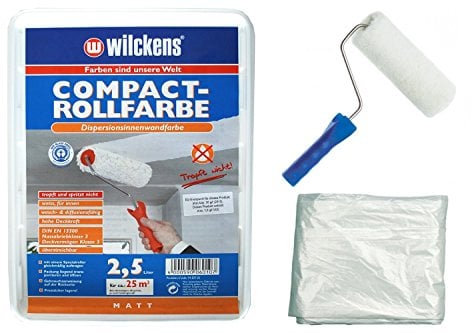 Wilckens Feste Farbe Innenwandfarbe inkl.1x Farbroller, 1x Abdeckfolie (feste Farbe 2,5 Liter weiss)