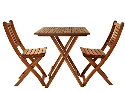 SAM® Gartengruppe, 3tlg, Balkongruppe aus Akazienholz, FSC® 100% Zertifiziert, 1 x Tisch + 2 x Stuhl, geölt, Garten-Tischgruppe, schöne Maserung, massives Holz, klappbar, Sitzgruppe aus Akazien-Holz