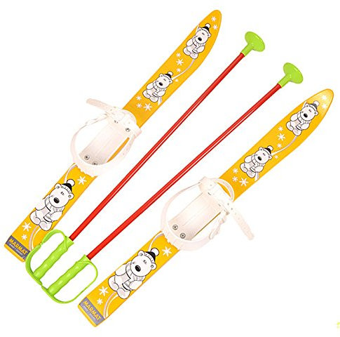 MARMAT SKI Skier Kinder BINDUNG + Stöcken Kinder-SKI Kunststoff 6 Farben 65 cm (Gelb)
