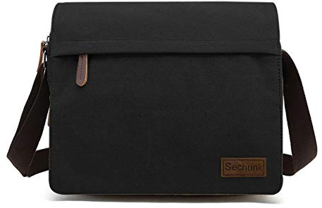 Sechunk Kleine Umhängetasche aus Segeltuch im Vintage-Stil (g_Schwarz, Groß)