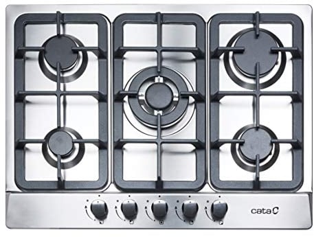 Cata | Placa Inox | Modelo LGI 7041 X | 5 Quemadores | Encimera de Gas Natural | Inyectores de Butano Incluido | Ancho de 60 cm