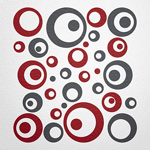 WANDfee Wandtattoo Kreise Punkte 50 Aufkleber FARBWUNSCH Wandaufkleber Kinderzimmer Fliesenaufkleber Badezimmer Küche dunkelrot dunkelgrau