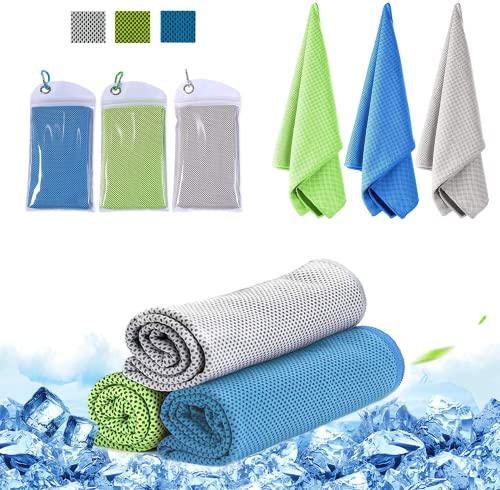 BOJLY Kühltuch Set - 100 x 30 cm Cooling Towel Handtuch kühlend Mikrofaser-Handtuch Sofortige Relief Eiskalt Kühlen Handtuch für Wandern, Laufen, Tennis, Reisen, Kühltücher Hals (3 Farben)